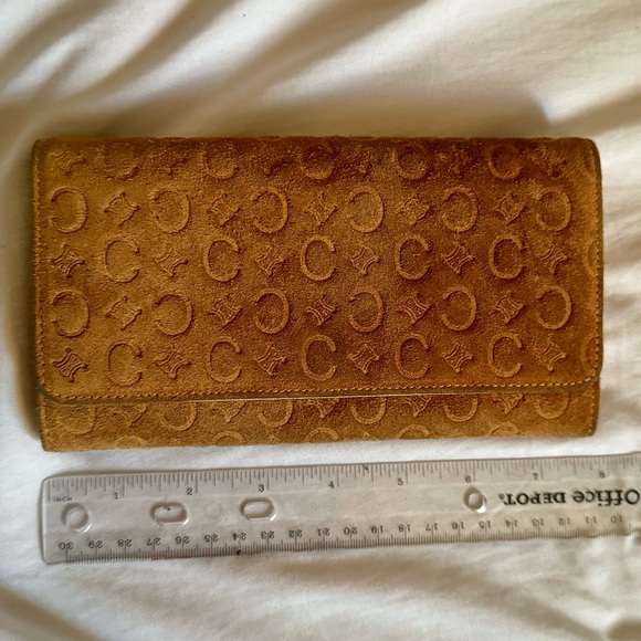 CELINE C Macadam Suede Long Wallet Gold Hardware Tan Brown - Picture 15 of 16